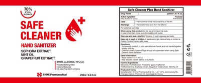 2 SAFE CLEANER HAND SANITIZER GEL 250ml Label